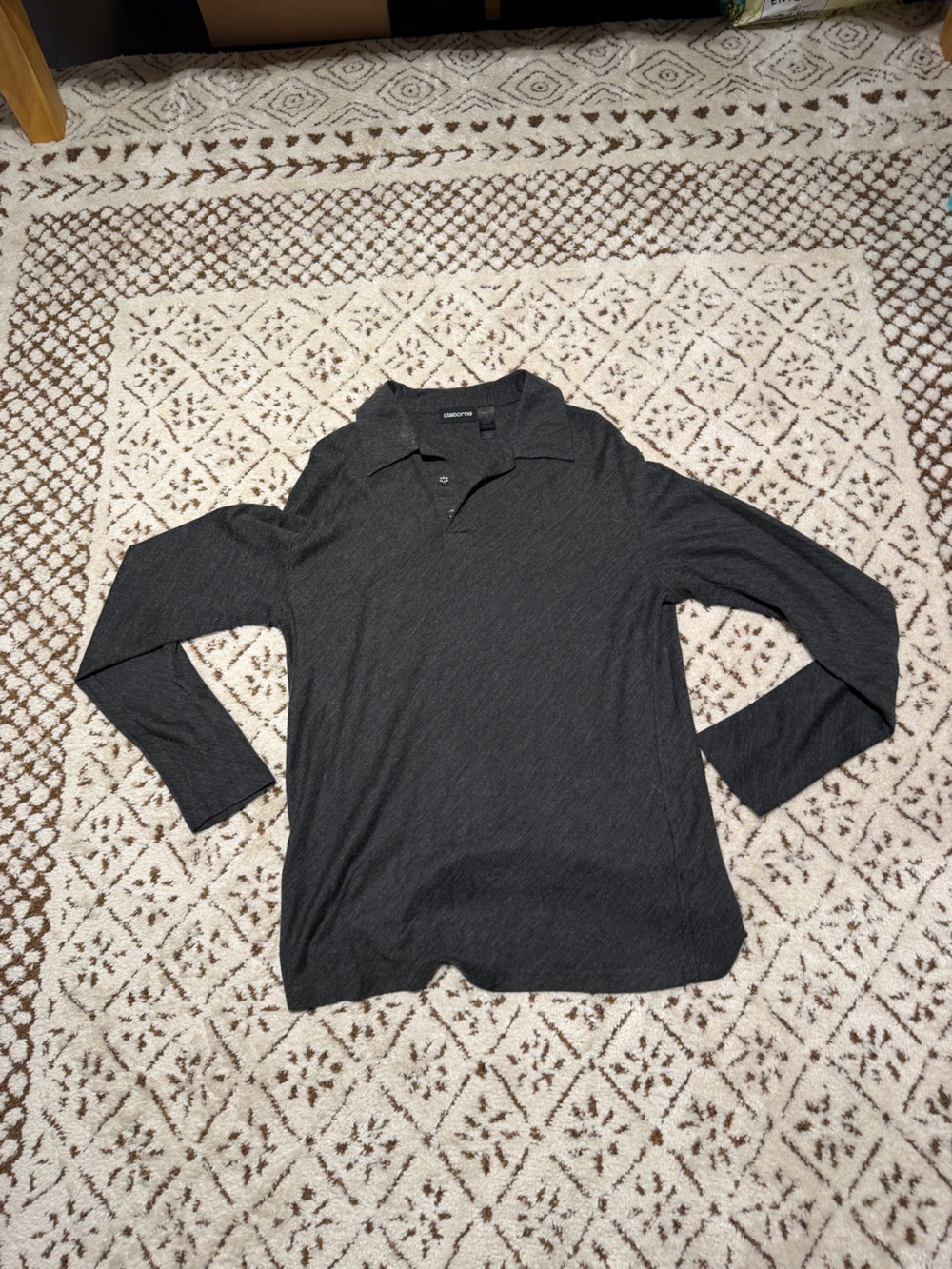 Claiborne Charcoal men’s medium Gray Long-Sleeve Polo